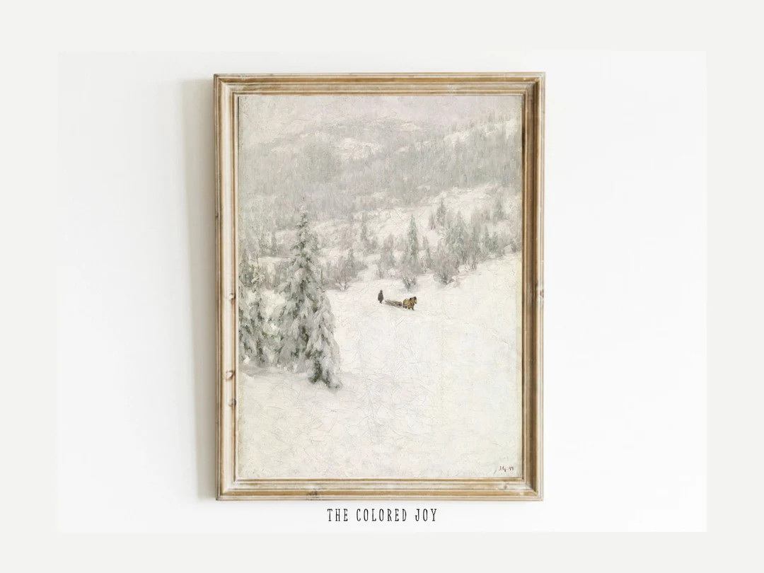 Sleigh Print, Snowy Winter Landscape Print, Nordic Winter Wall Art, Vintage Christmas Nordic Farm... | Etsy (US)
