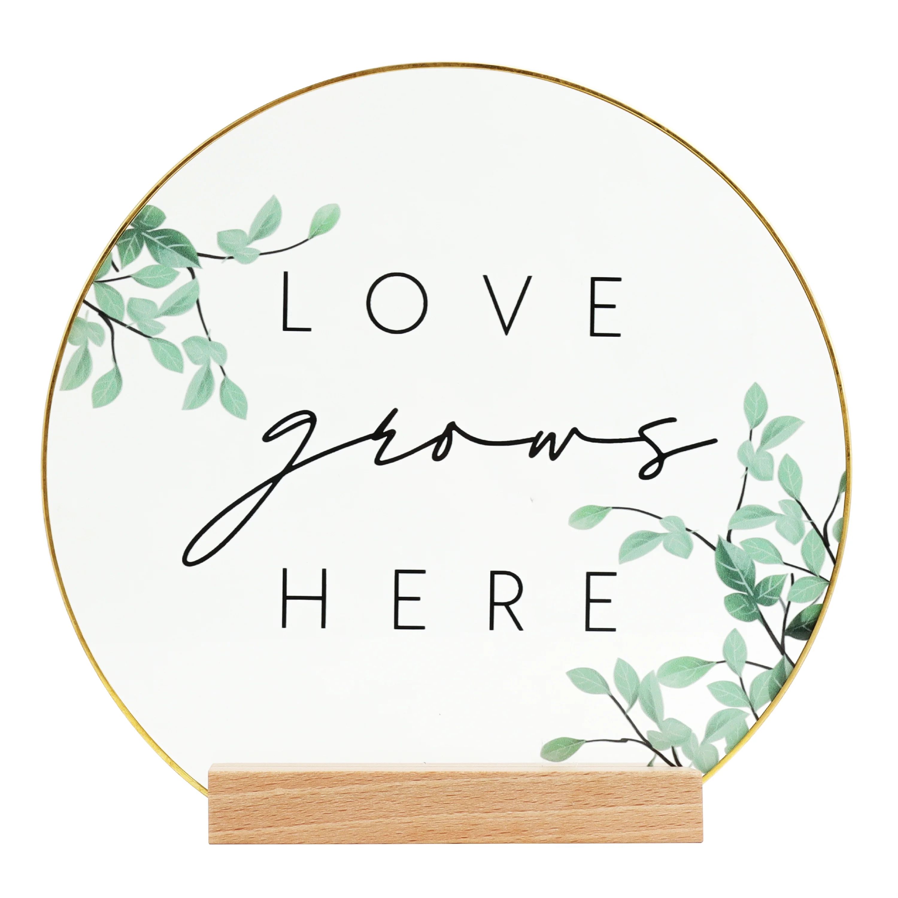 Inspirational "Love Grows Here" Translucent Tabletop Plaque with Solid Wood Base Stand | Walmart (US)
