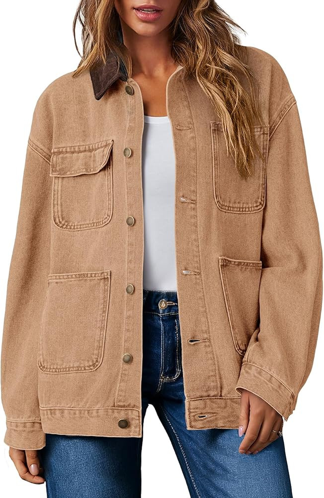 Dokotoo Denim Jackets for Women Casual Long Sleeve Oversized Jean Jacket Fall Clothes 2025 | Amazon (US)