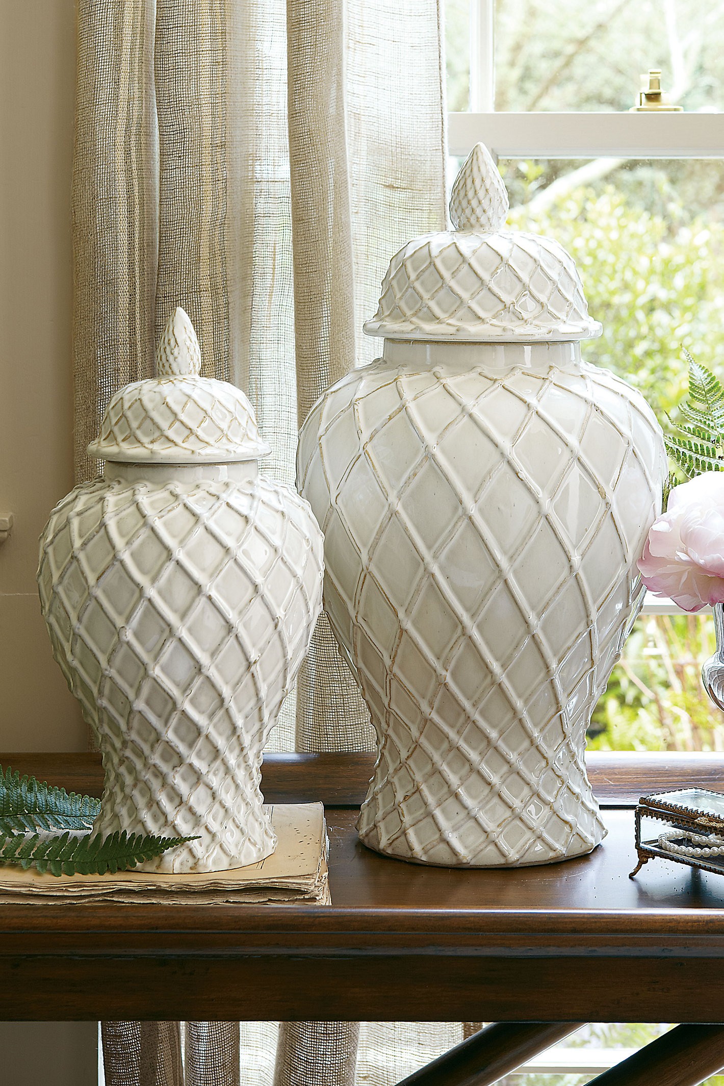 Lattice Ginger Jars - White - Soft Surroundings | Soft Surroundings
