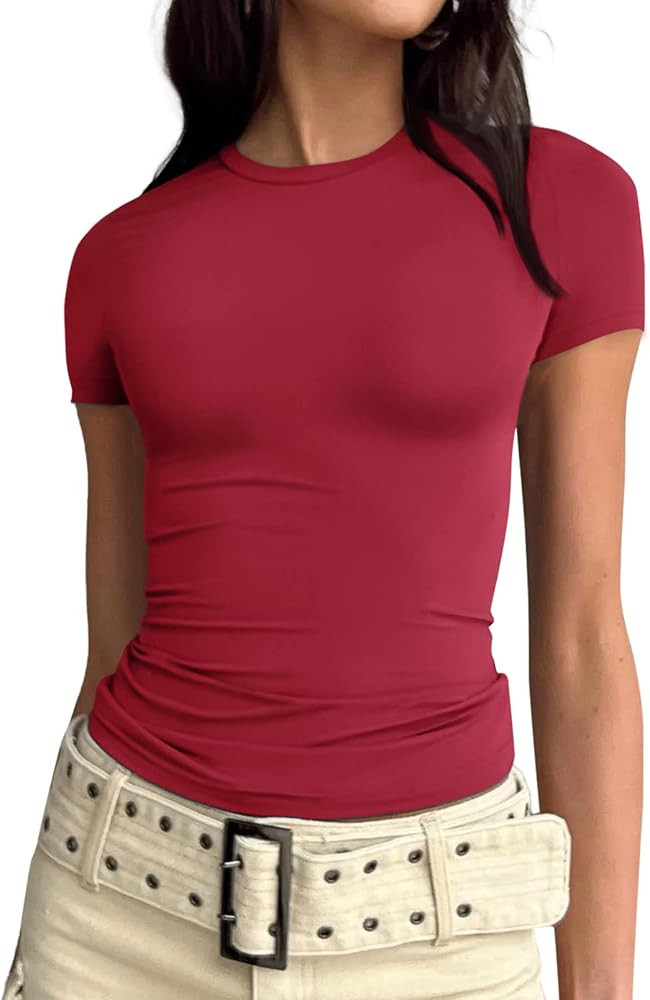 Trendy Queen Womens Basic T-Shirts Scoop Neck Short Sleeve Crop Tops Cute Summer Tops Slim Fit Te... | Amazon (US)