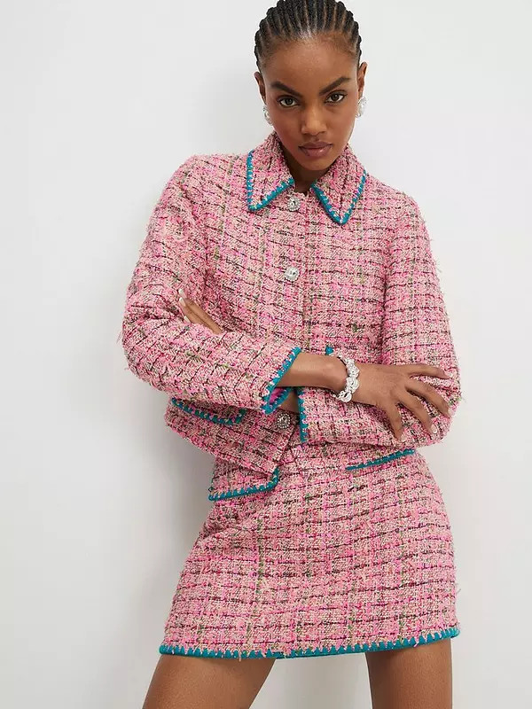 River Island Whipstitch Boucle Trophy Jacket - Pink | Very (UK)
