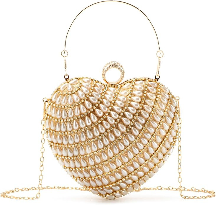 Cute Heart Shape Clutch Bag Women Elegant Pearl Rhinstone Evening Purse Wedding Party Bridal Prom... | Amazon (US)