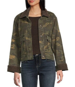 Stoosh Heavy Camo Print Twill Corduroy Collar Jacket | Dillard's | Dillard's