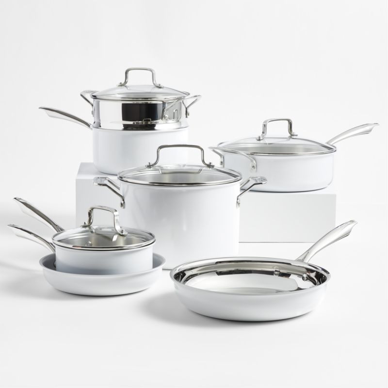 Cuisinart 11-Piece Matte White Stainless Steel Cookware Set + Reviews | Crate & Barrel | Crate & Barrel