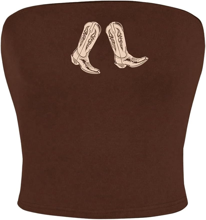 COZYEASE Women's Western Graphic Strapless Tube Top Sleeveless Slim Fitted Y2K Crop Tops | Amazon (US)