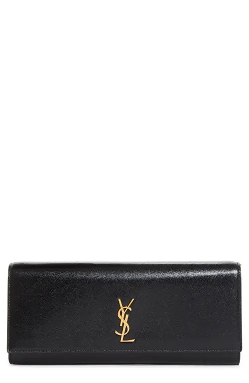 Saint Laurent Kate Leather Clutch on a Chain in Noir at Nordstrom | Nordstrom