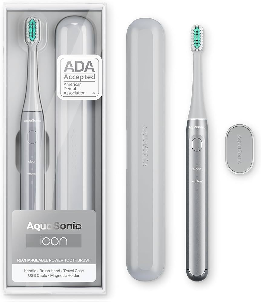 Aquasonic Icon ADA-Accepted Rechargeable Toothbrush | Magnetic Holder & Slim Travel Case | 2 Brus... | Amazon (US)