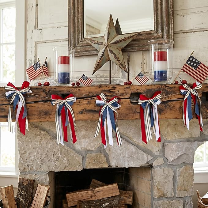 Novabright 11.8 ft Red White Blue Patriotic Bow Banner 4th of July Ribbon Garland 250th Anniversa... | Amazon (US)
