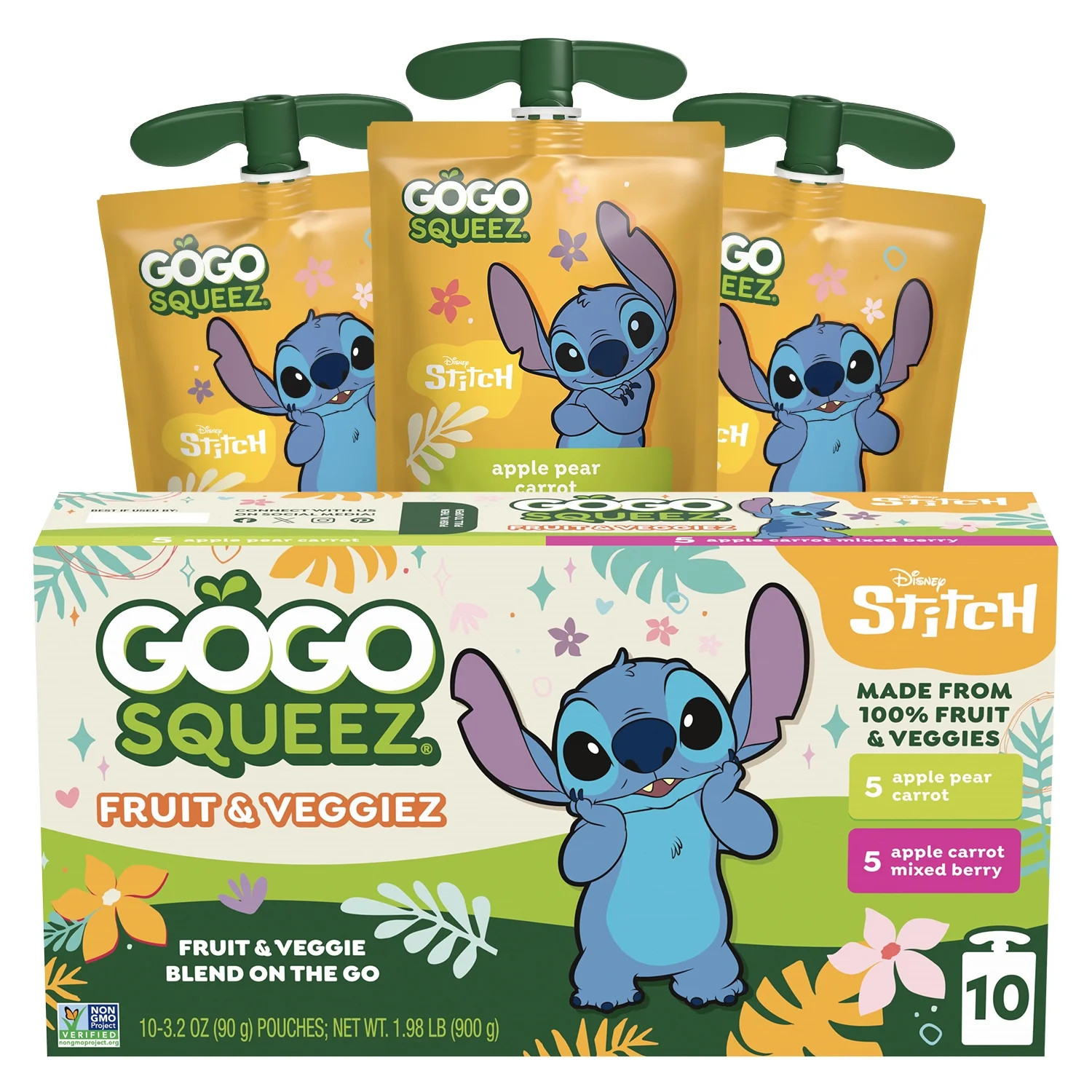 GoGo squeeZ Fruit & VeggieZ Disney’s Lilo & Stitch Pack, 3.2 oz Pouches (10 Pk) | Walmart (US)