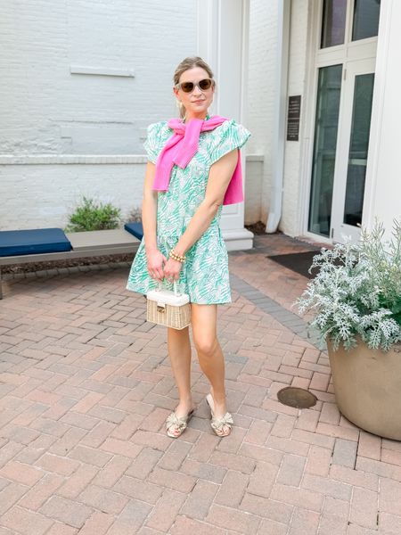 Masters Sunday Outfit, spring outfit, spring dress, green dress, loeffler Randall sandals, gold slides, butterfly earrings, pink cardigan, retro sunnies, woven bag, wicker bag, rattan crossbody 💖

KARIS15 for 15% off at Avara 

#LTKsalealert #LTKSeasonal #LTKfindsunder50