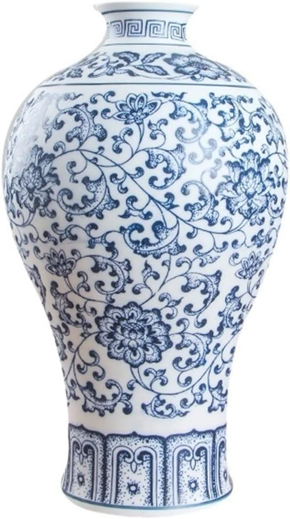 No Glazed Blue and White Porcelain Vases Interlocking Lotus Design Flower Ceramic Vase Home Decor... | Amazon (US)