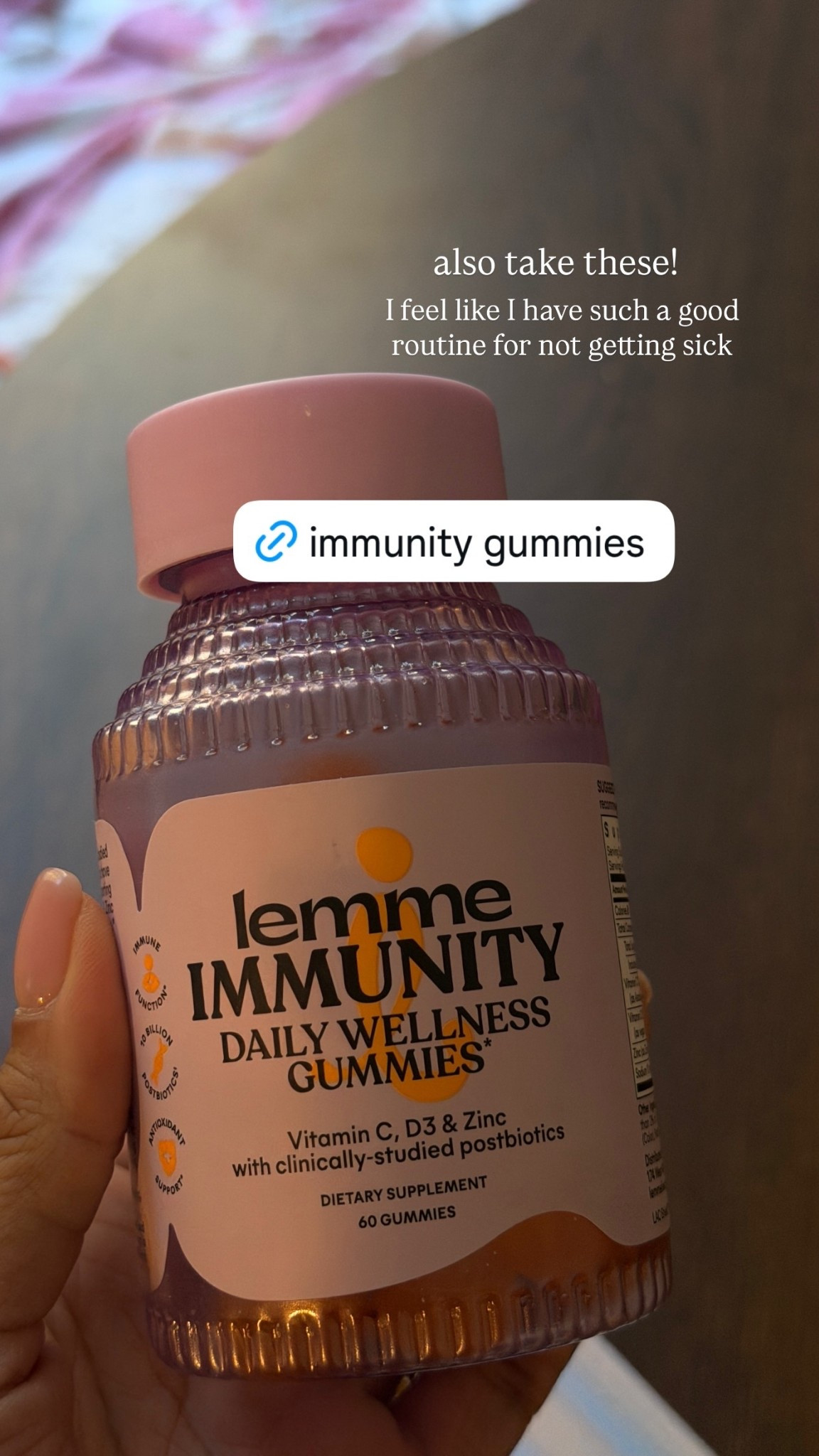 also take these immunity gummies from @Lemme !  I feel like I have such a good routine for not getting sick

#LTKselfcare #LTKdayinmylife #LTKTravel