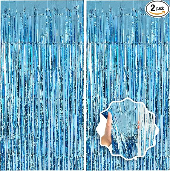 Blue Streamers Party Decorations 3.3x8.2ft 2 Pack Light Blue Tinsel Foil Fringe Curtain Backdrop ... | Amazon (US)