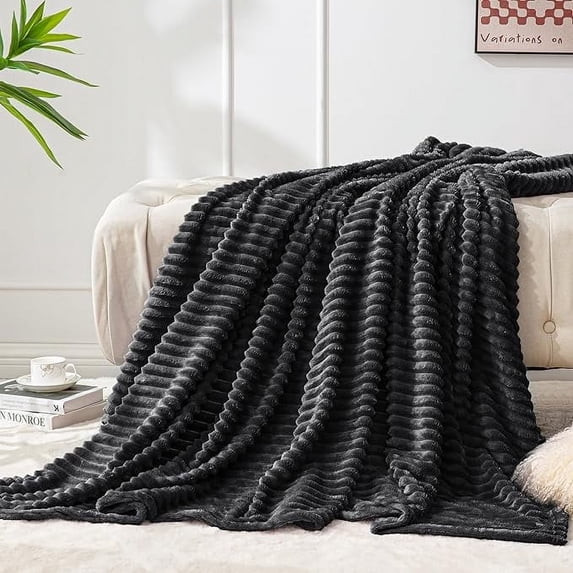 BEDELITE Fleece Blanket - 3D Ribbed Jacquard  Black Throw Blanket for Couch & Bed, 50x60 inches | Walmart (US)