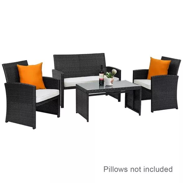 Costway 4PCS Patio Rattan Furniture Conversation Set Cushioned Sofa Table Garden Black | Target