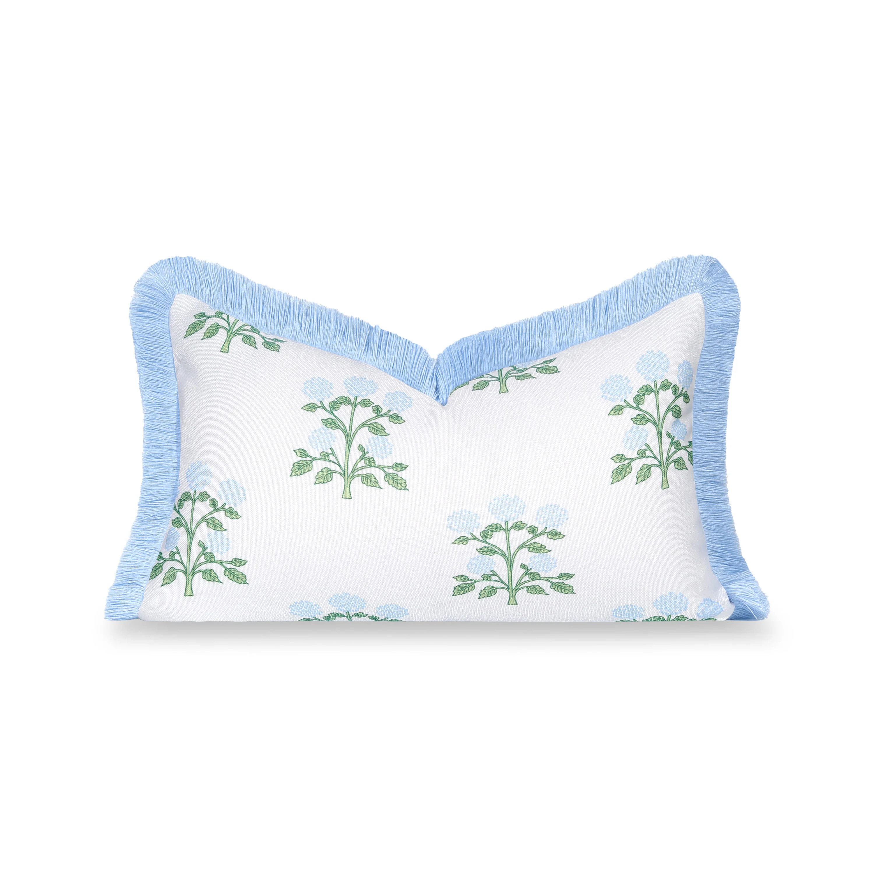 Barbelle, Indoor/Outdoor Baby Blue Green Lumbar Pillow Cover, with Fringe, 12 | Hofdeco