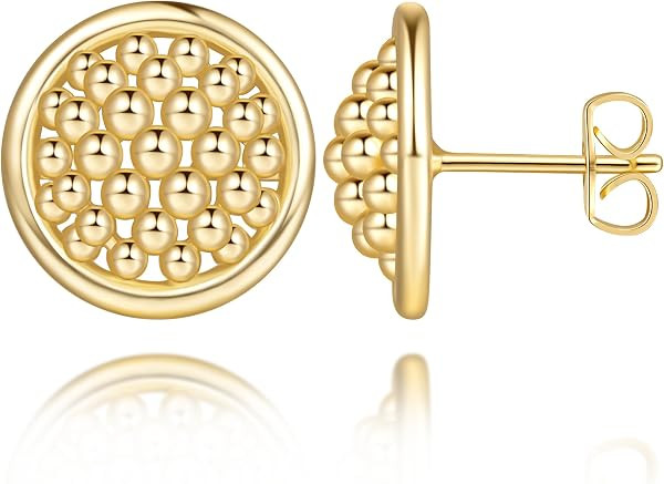 14K Gold Earrings for Women Gold Studs Earrings for Women 15mm | Amazon (US)