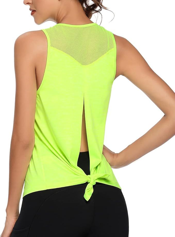 Quccefods Workout Tops for Women Open Back Yoga Shirts Mesh Backless Muscle Sports Running Tank T... | Amazon (US)