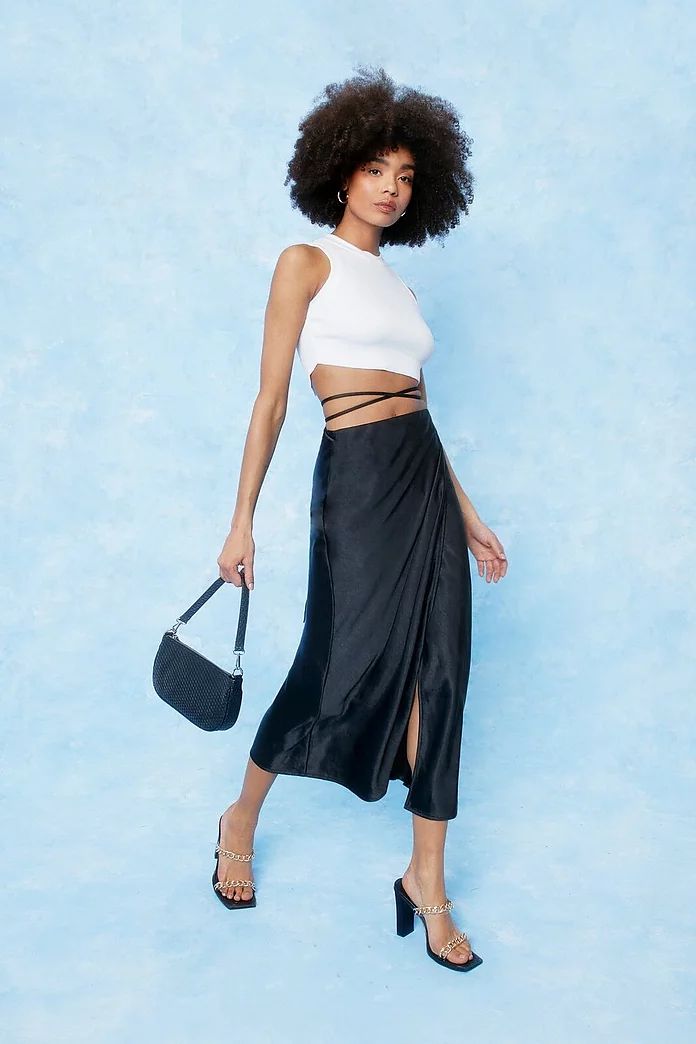 Strappy Satin High Waisted Midi Skirt | Nasty Gal (US)