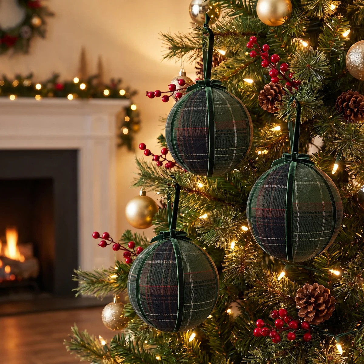 6" Plaid Velvet Ball Ornament  (Set of 3) | Wayfair North America