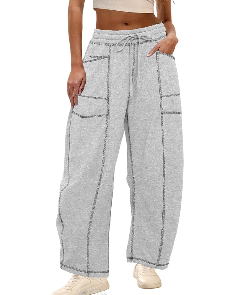 Athlisan Womens Baggy Barrel Pants Wide Leg Lounge Drawstring Sweatpants with Pockets | Amazon (US)