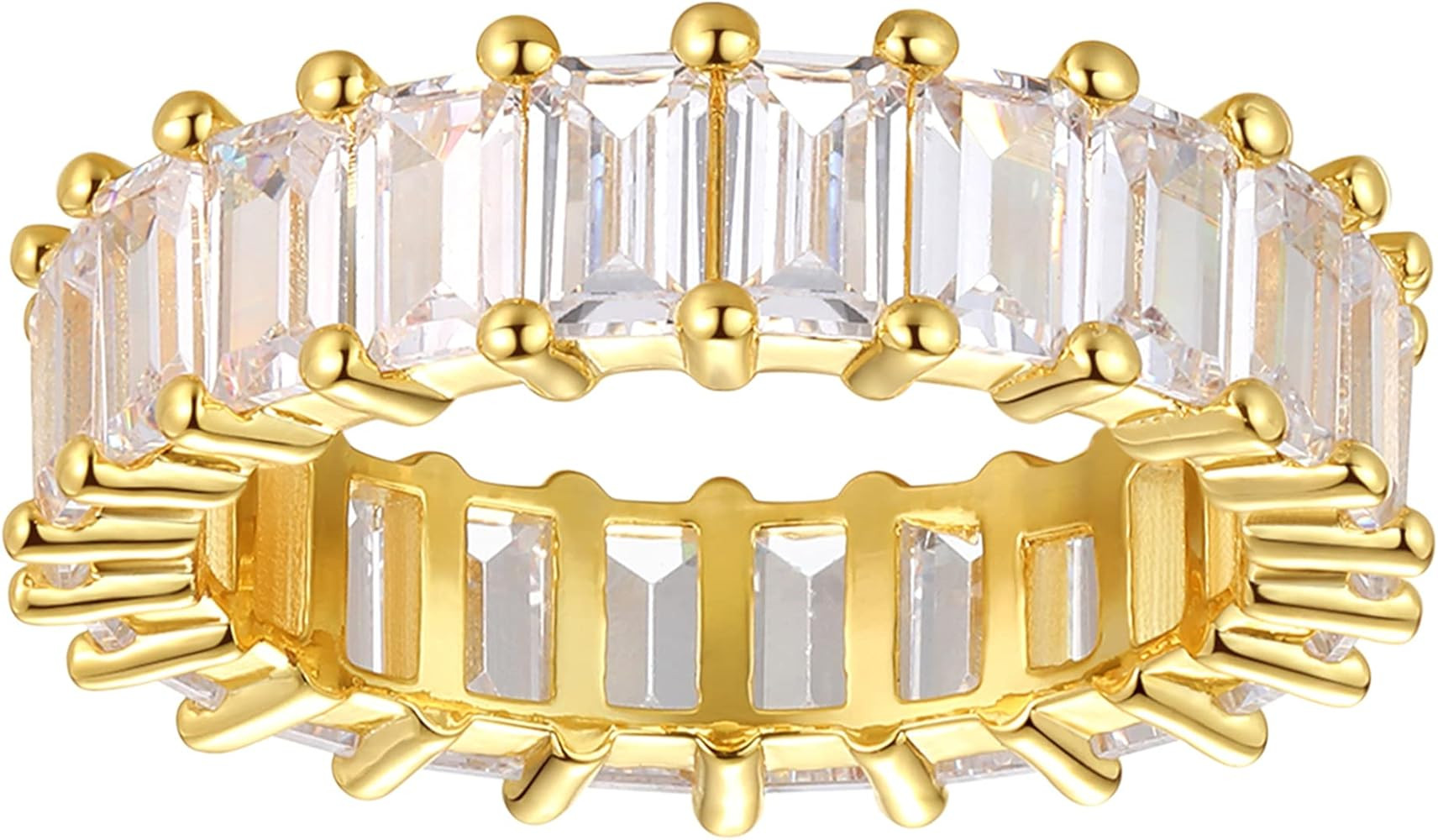 Nossa Green Emerald Band (5 Carat) 18K Gold Plated Claw Prong | Rectangle Emerald Cut Eternity Ba... | Amazon (US)