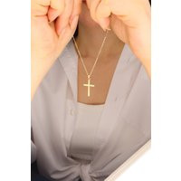 14K Gold Cross Necklace - Christmas Gift Real Minimal For Christian-Cross Pendant | Etsy (US)