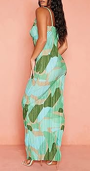 Jelly Brynn Cowl Neck Printed Plisse Maxi Dress Sleeveless Tank Dress Summer Beach Dresses | Amazon (US)