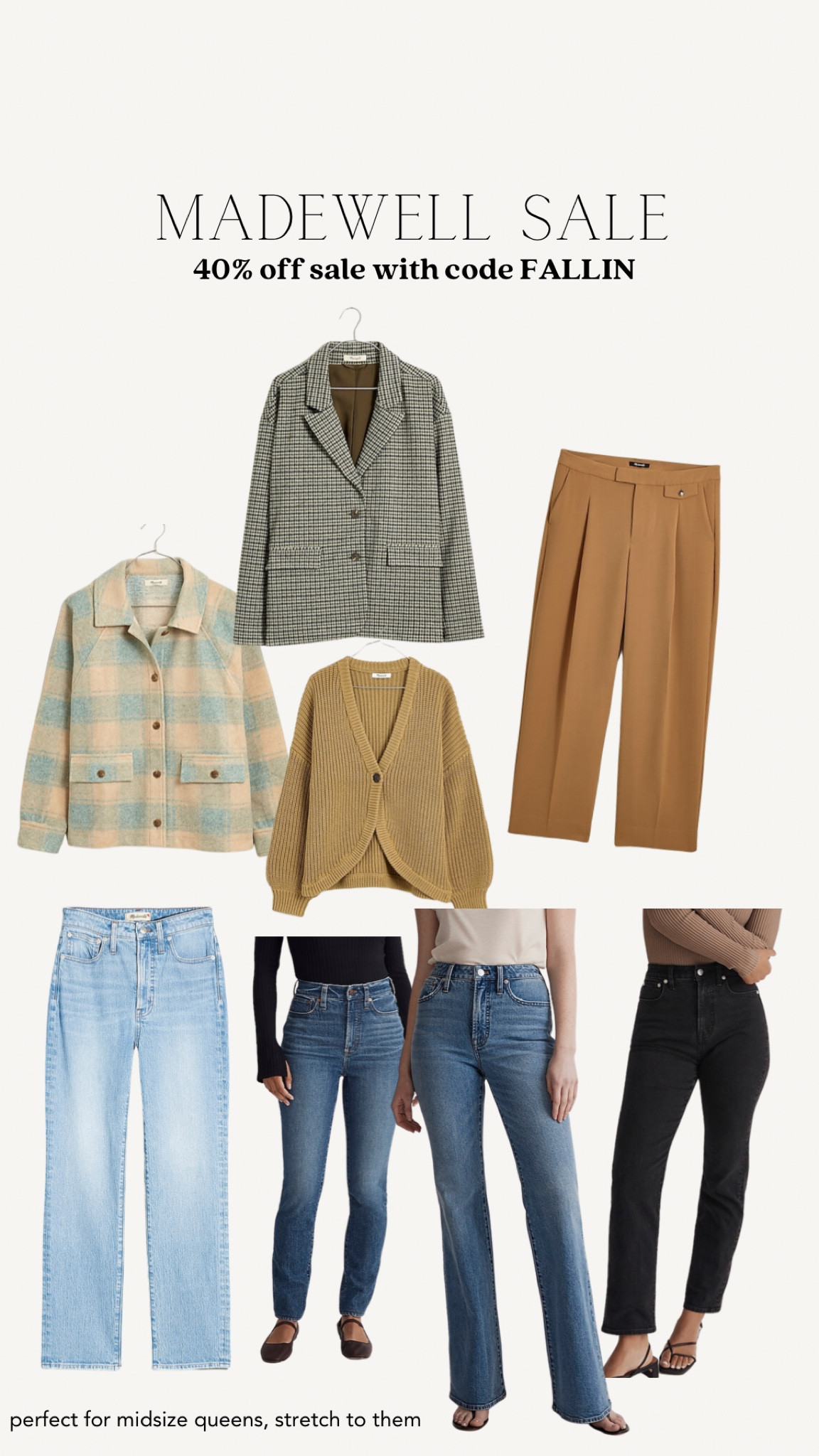 40% off of sale items when you enter FALLIN at checkout 

Let me tell you midsize ladies, Madewell denim is for US ✨ a nice stretch but holds all that 🍑 in 



#LTKxMadewell #LTKHolidaySale #LTKmidsize