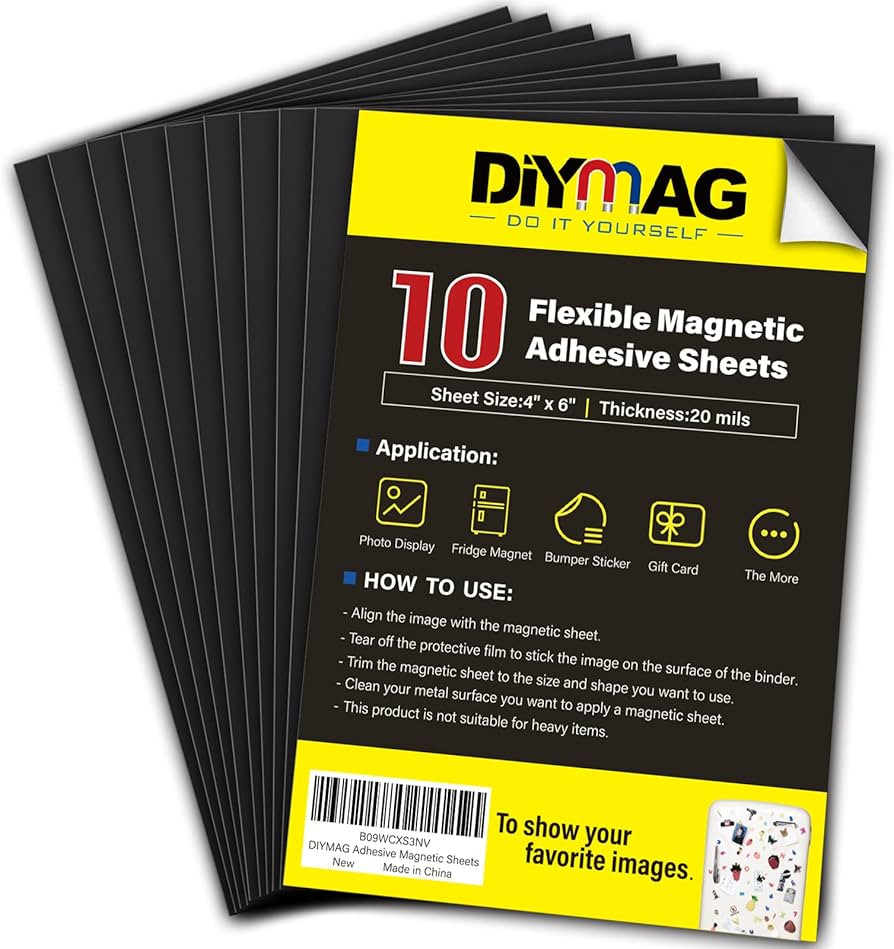 DIYMAG Magnetic Adhesive Sheets, 4" x 6" 10 Pack Cuttable Magnets Flexible Magnet Sheets with Adh... | Amazon (US)