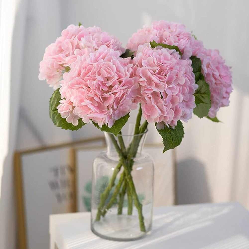 3pcs Pink Hydrangea Artificial Flowers 21" Lifelike Fake Large Real Touch Hydrangea Pink Flower for Wedding Decoration Bride Bouquet Floral Home Decor Table Centerpieces | Amazon (US)