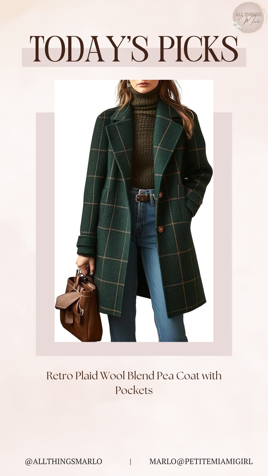 Retro Plaid Wool Blend Pea Coat with Pockets 

 #LTKootd #LTKSeasonal #LTKOver40