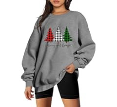 Women Merry and Bright Sweatshirt Christmas Tree Graphic Print Sweatshirt Long Sleeve Pullover Xm... | Amazon (US)