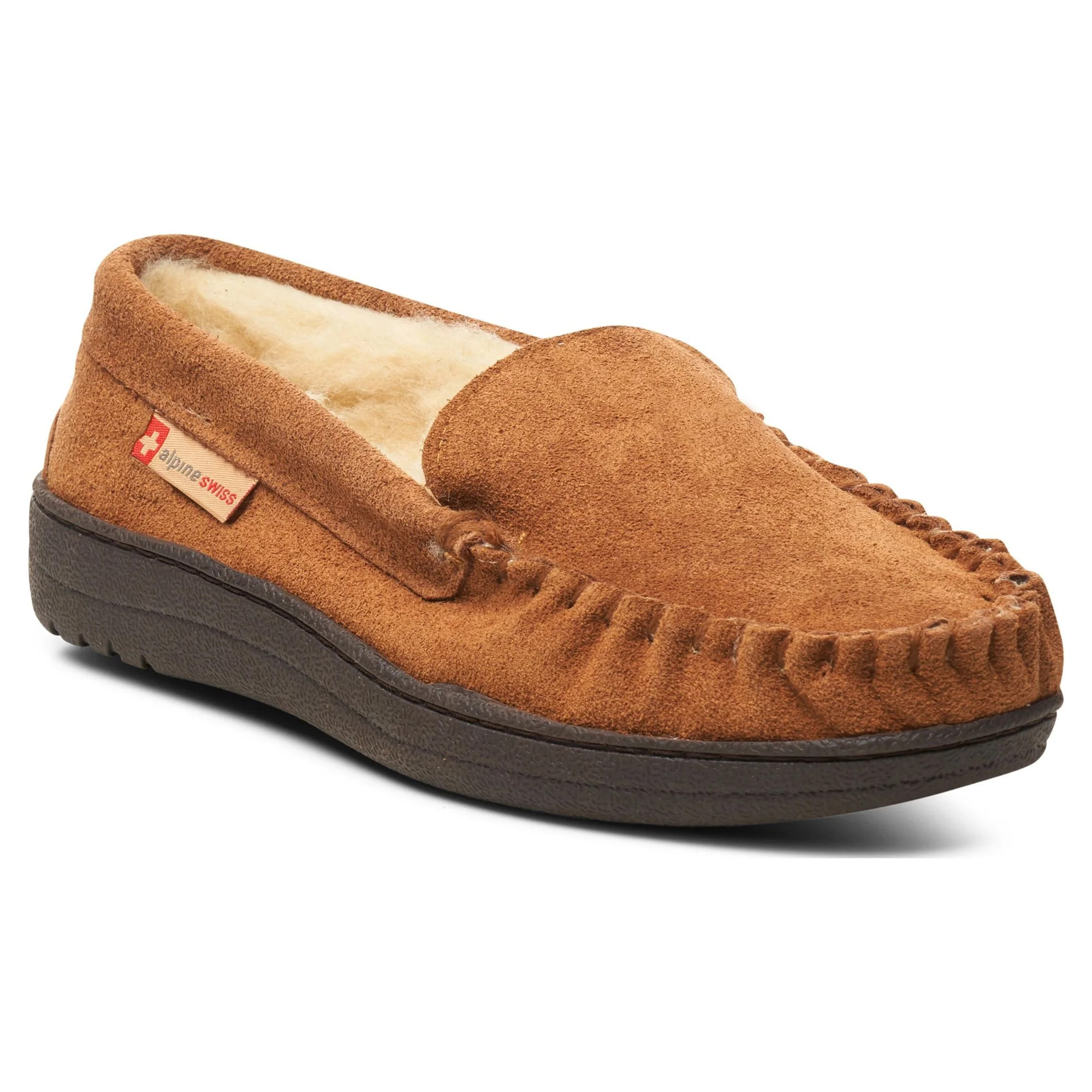 Alpine Swiss Yukon Mens Suede Shearling Moccasin Slippers Moc Toe Slip On Shoes | Walmart (US)