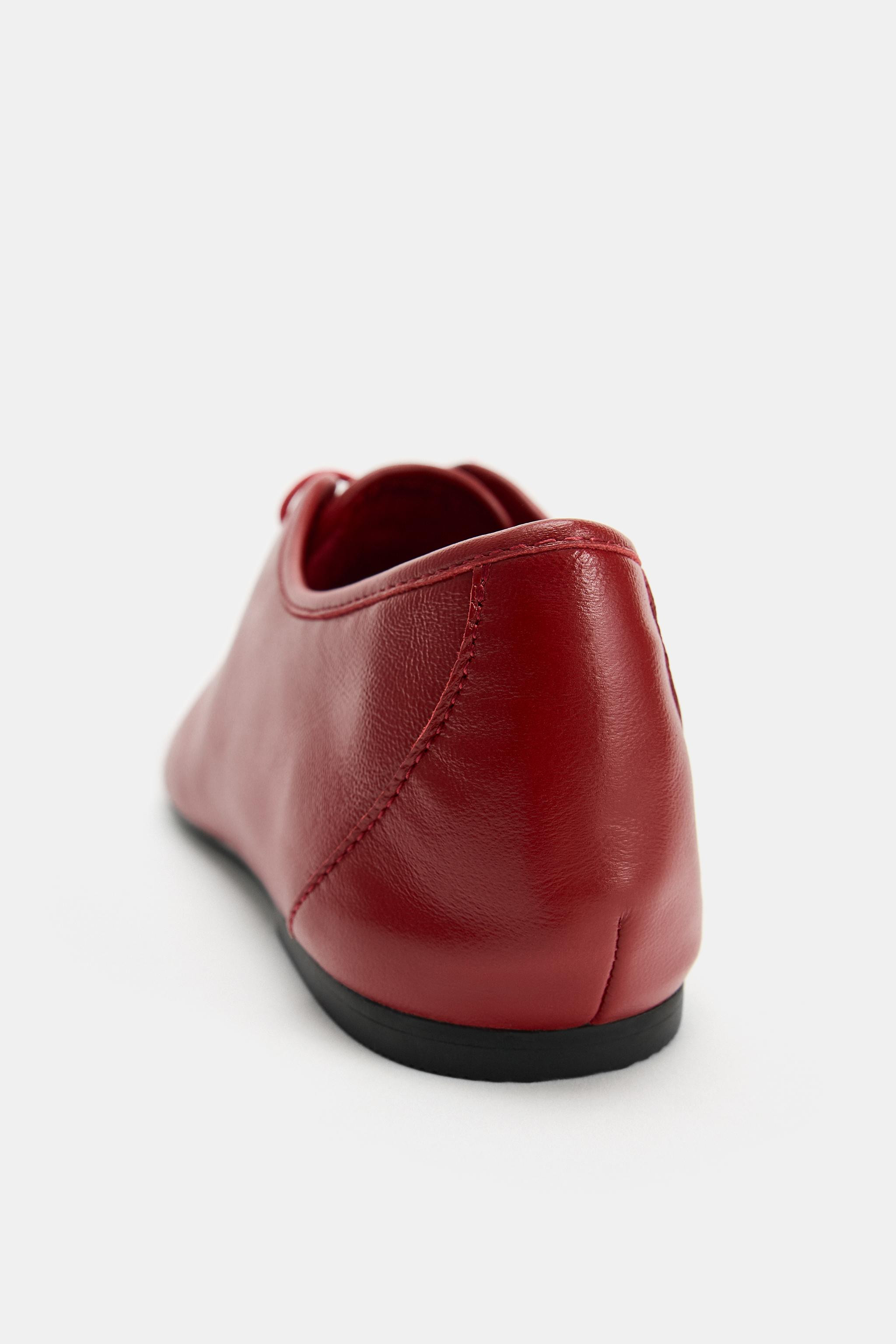LEATHER LACE-UP FLATS | Zara US