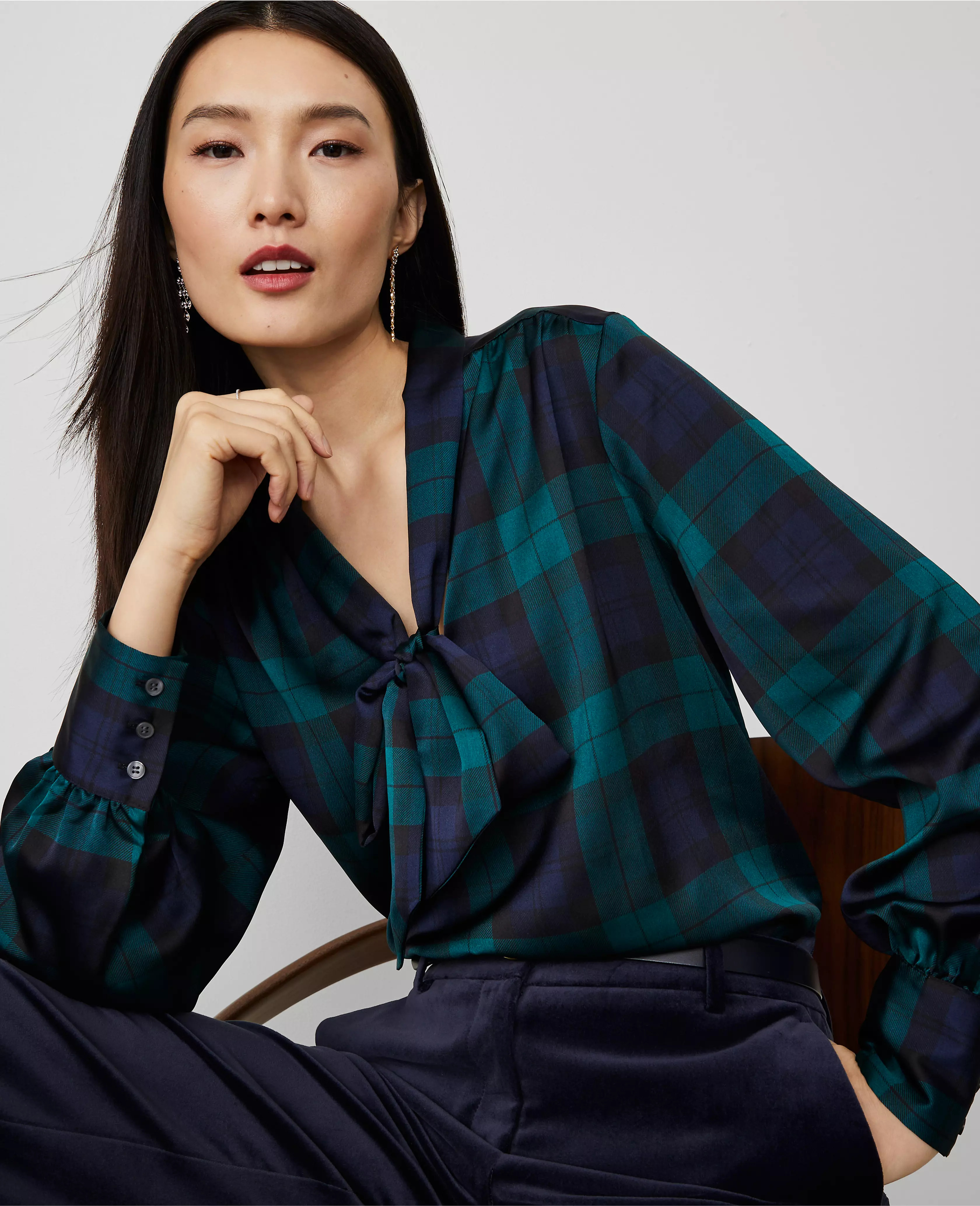 Tartan Tie Neck Blouse | Ann Taylor (US)