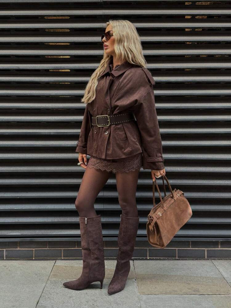 MISSGUIDED Fitted Mini Skirt With Lace Trim Detail High Waist Bodycon Short Length Fall Winter Fa... | SHEIN