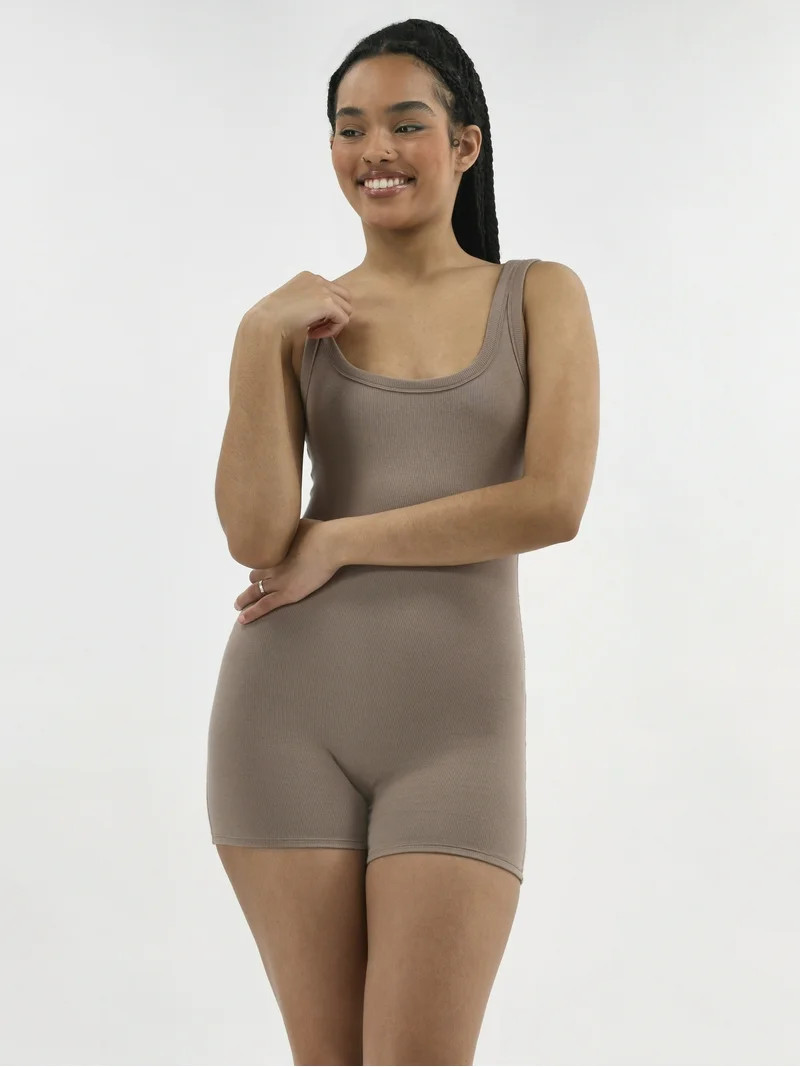 No Boundaries Cotton-Blend Ribbed Cozy Romper, Women’s - Walmart.com | Walmart (US)