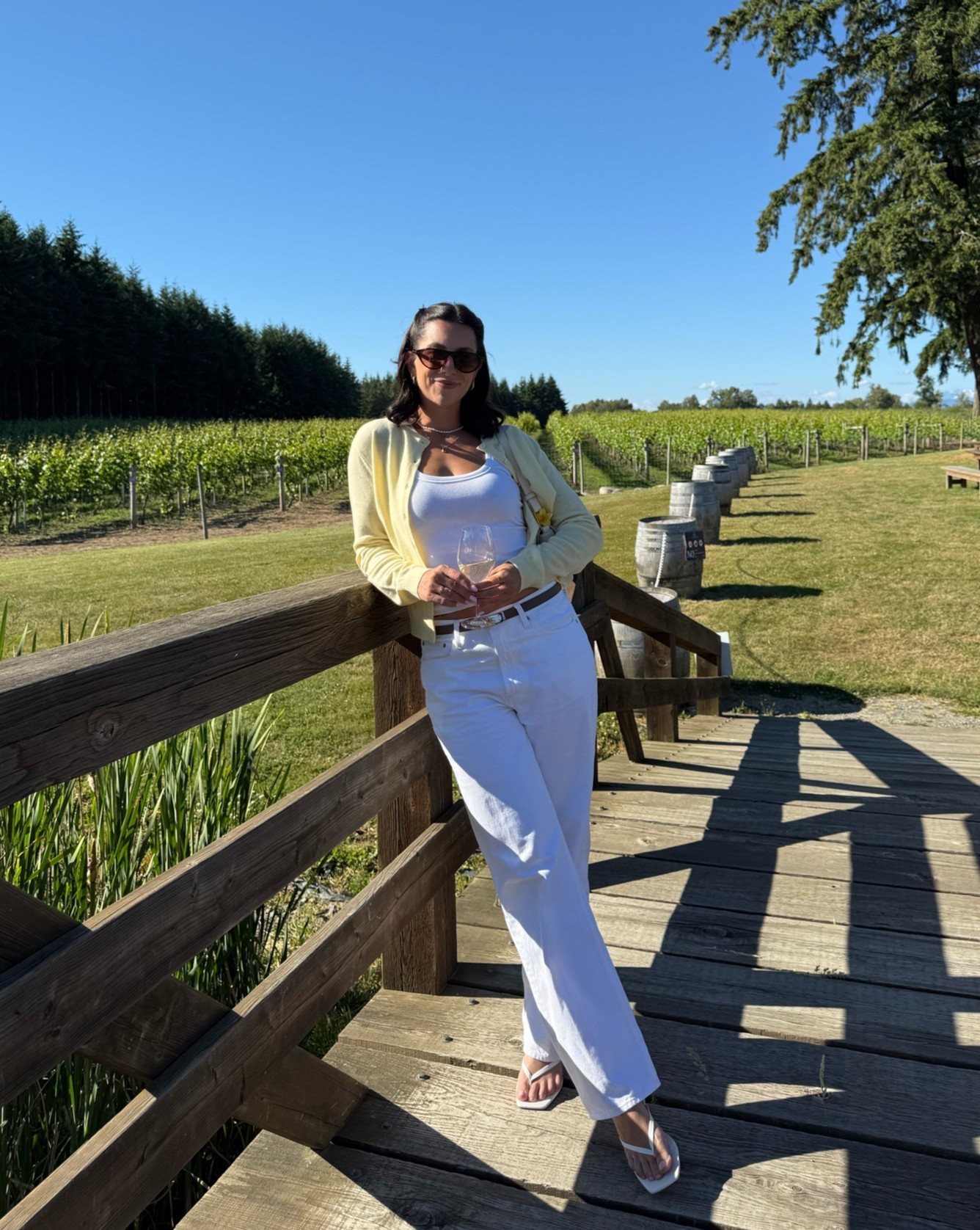 Winery Fit 

Jeans are Aritzia Iggy low rise size 28
Tank top is Aritzia vinyl tank size small
Cardigan is Aritzia size small
Shoes are Amazon fit true to size
Sunglasses Amazon ￼

#LTKcanada #LTKsummer #LTKstyletip