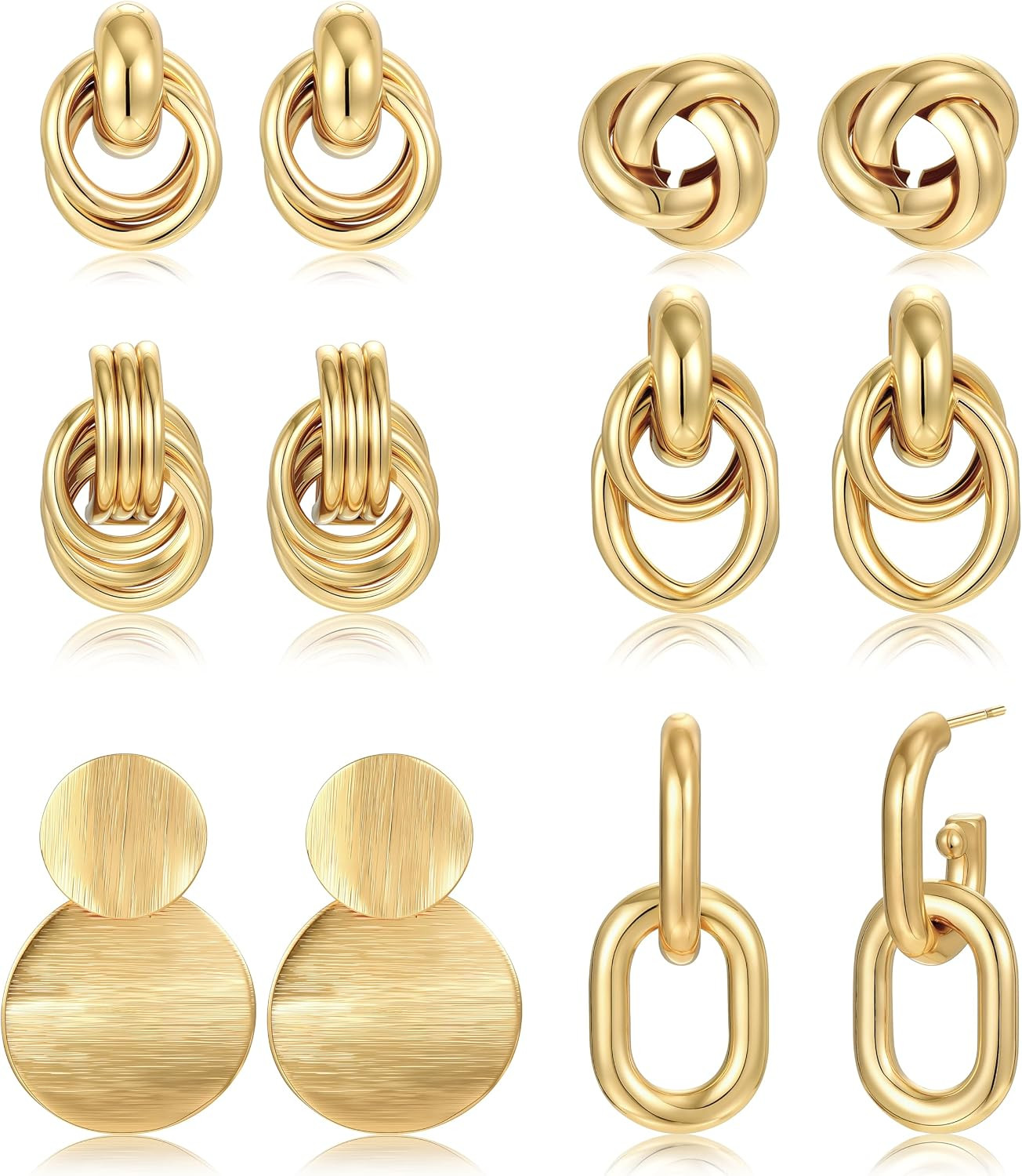 6 Pairs Chunky Gold Earrings for Women Gold Plated Knot Earrings Trendy Statement Drop Dangle Teardrop Lightweight Hypoallergenic Fashion Accessories Jewelry Set Gifts for Women | Amazon (US)