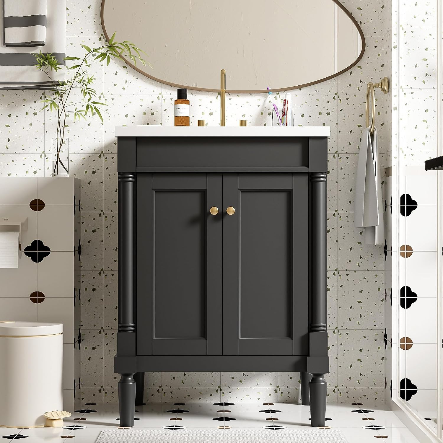 24" Bathroom Vanity with Ceramic Sink & Double Soft-Close Doors | Amazon (US)