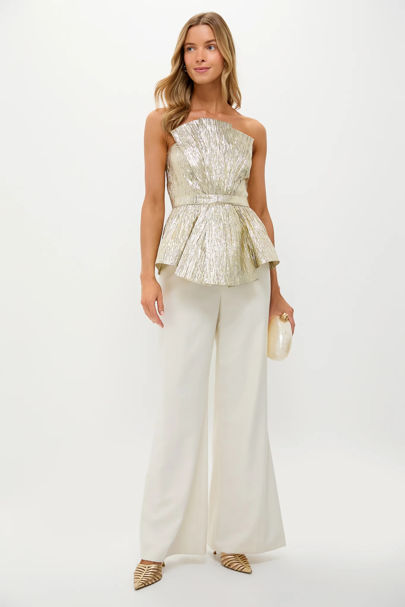 Gold Plisse Iris Strapless Top | Tuckernuck (US)