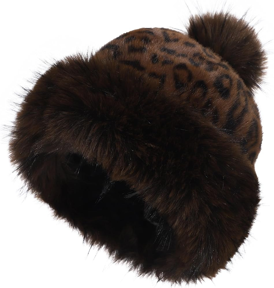 LA CARRIE Women's Faux Fur Hat Russian Cossack Pompom Cap for Winter Ski Snow | Amazon (US)