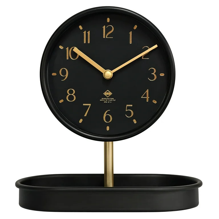 Better Homes & Garden Black and Gold Tabletop Clock with Trinket Tray | Walmart (US)