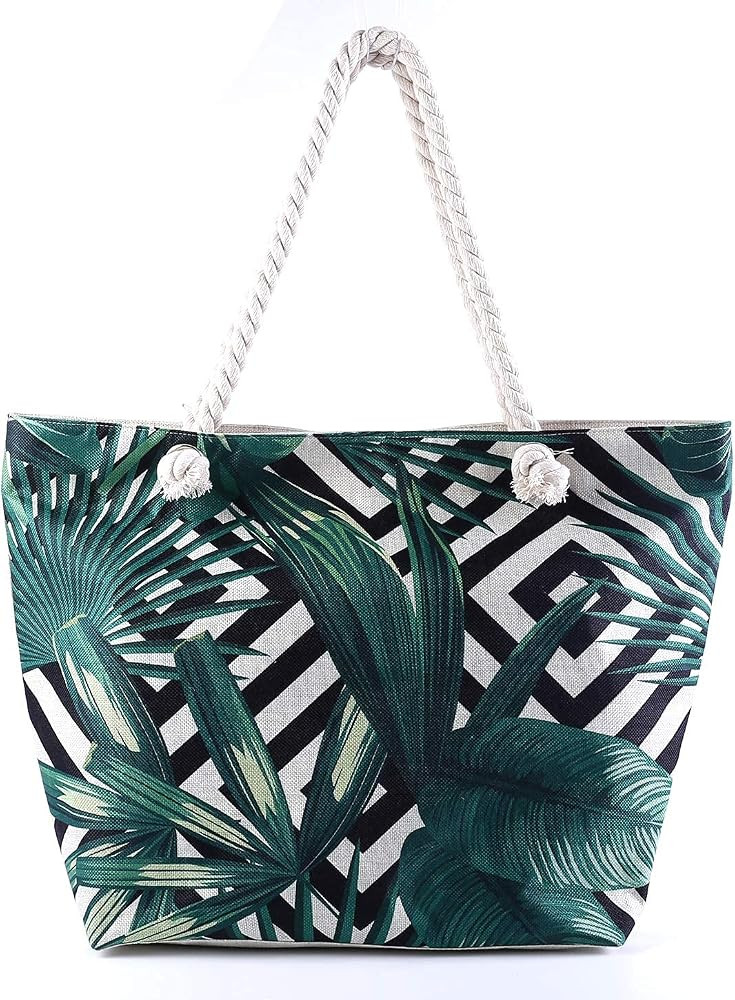 Large Beach Bag For Women,2022 Waterproof Sandproof Tote with Inner Pocket and Zipper | Amazon (US)