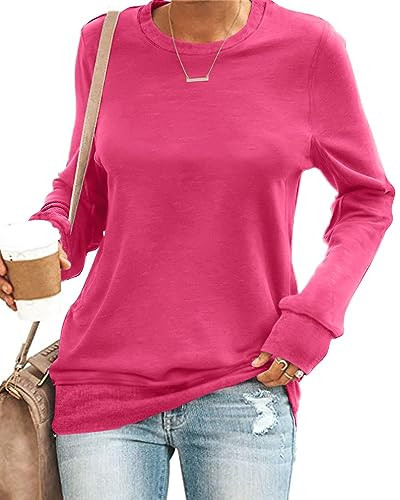 SENSERISE Womens Casual Crewneck Sweatshirt Long Sleeve Solid Color Shirt Soft Lightweight Loose ... | Amazon (US)