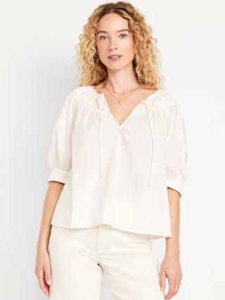 Split-Neck Eyelet-Sleeve Top | Old Navy (US)