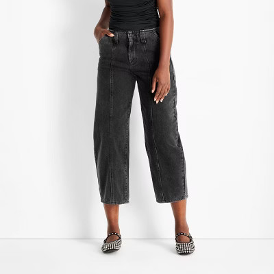Women's Mid-Rise Barrel Leg Jeans - Future Collective Black Wash 10 | Target
