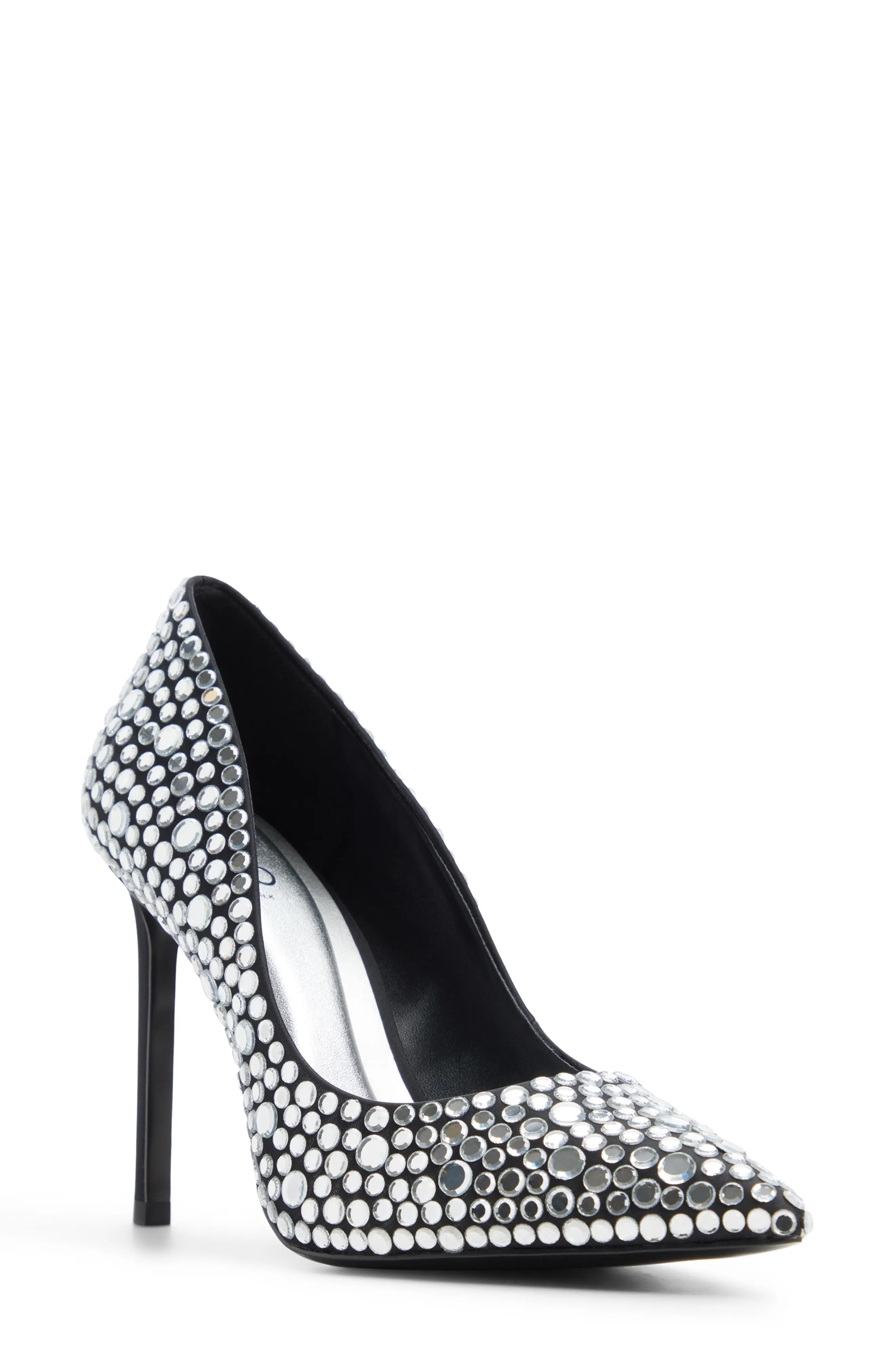 ALDO Stessy 2.0 Crystal Pointed Toe Pump in Black Overflow at Nordstrom, Size 5 | Nordstrom